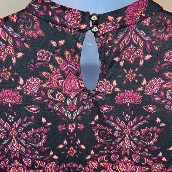 M Mudd Brand Sleeveless Black And Pink Boho Print Shift Dress Keyhole Neckline - Picture 6 of 8